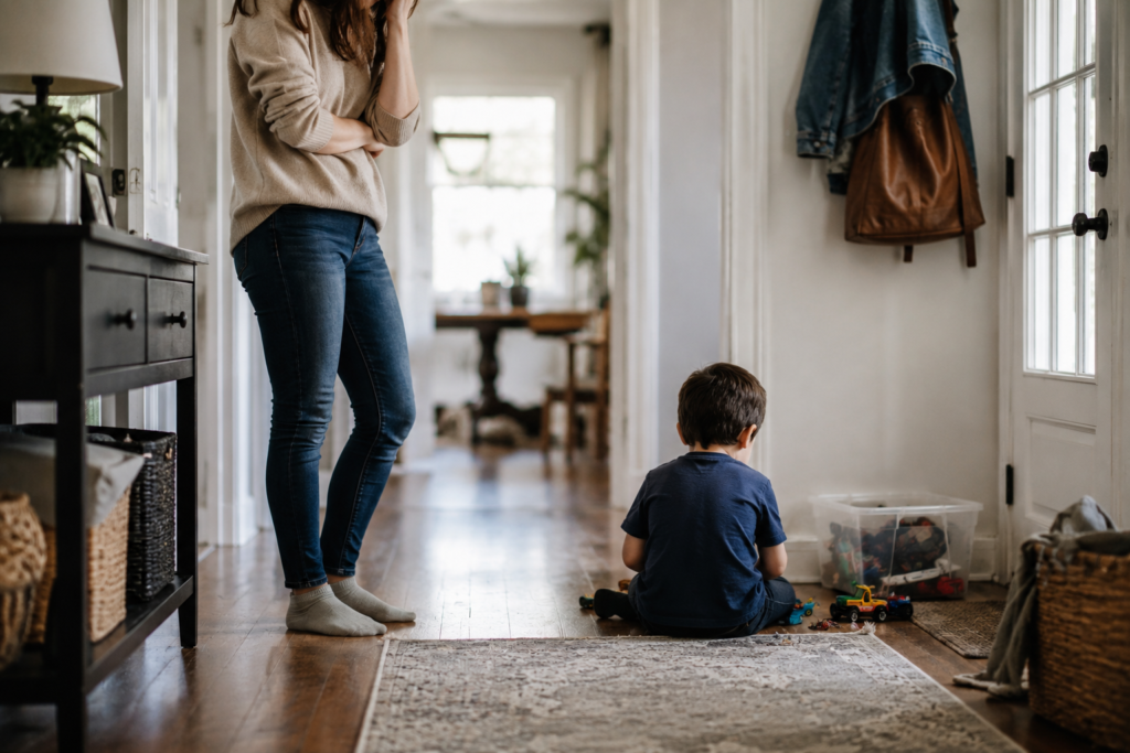 Parent feeling overwhelmed while their child ignores a simple request at home.