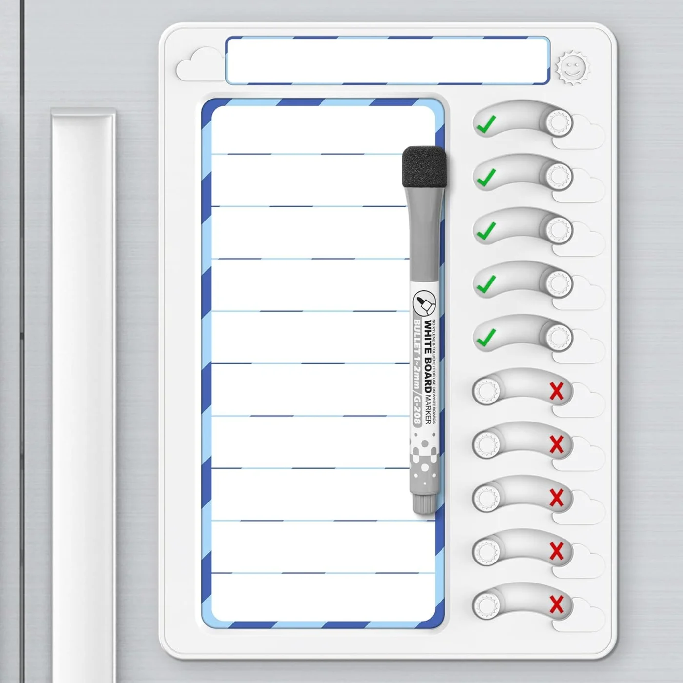 Magnetic chore chart for kids with moveable task pieces