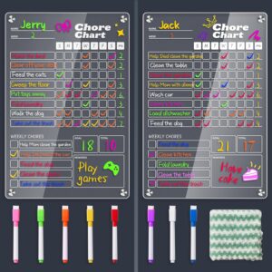 2 pcs Acrylic Magnetic Chore Chart for Kids on Fridge, Chore Board, Dry Erase Chore Chart, 12″x8″…