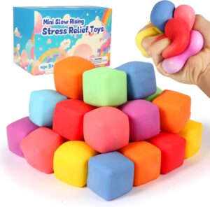24 Pack Slow Rising Stress Cube , Dough Stress Balls Soft Fidget Squishy Toys for Anxiety Relief…