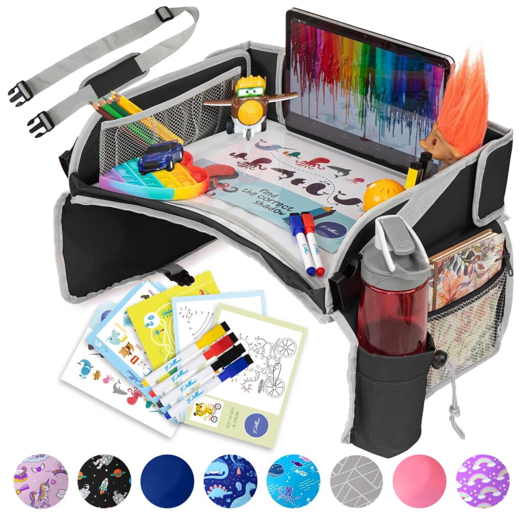 Kids travel tray for car seat with activity surface