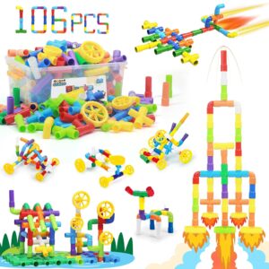 Ggiibro STEM Building Toy for Toddlers 106Pieces Tube Pipe Toy