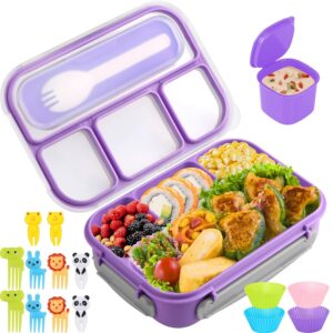 Bento Box for Kids 1300ML with 4 Compartment & Food Picks Cake Cups