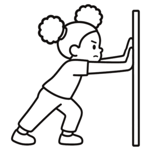 Child with bunches pushing hard against a wall, the push step of the calm down corner poster