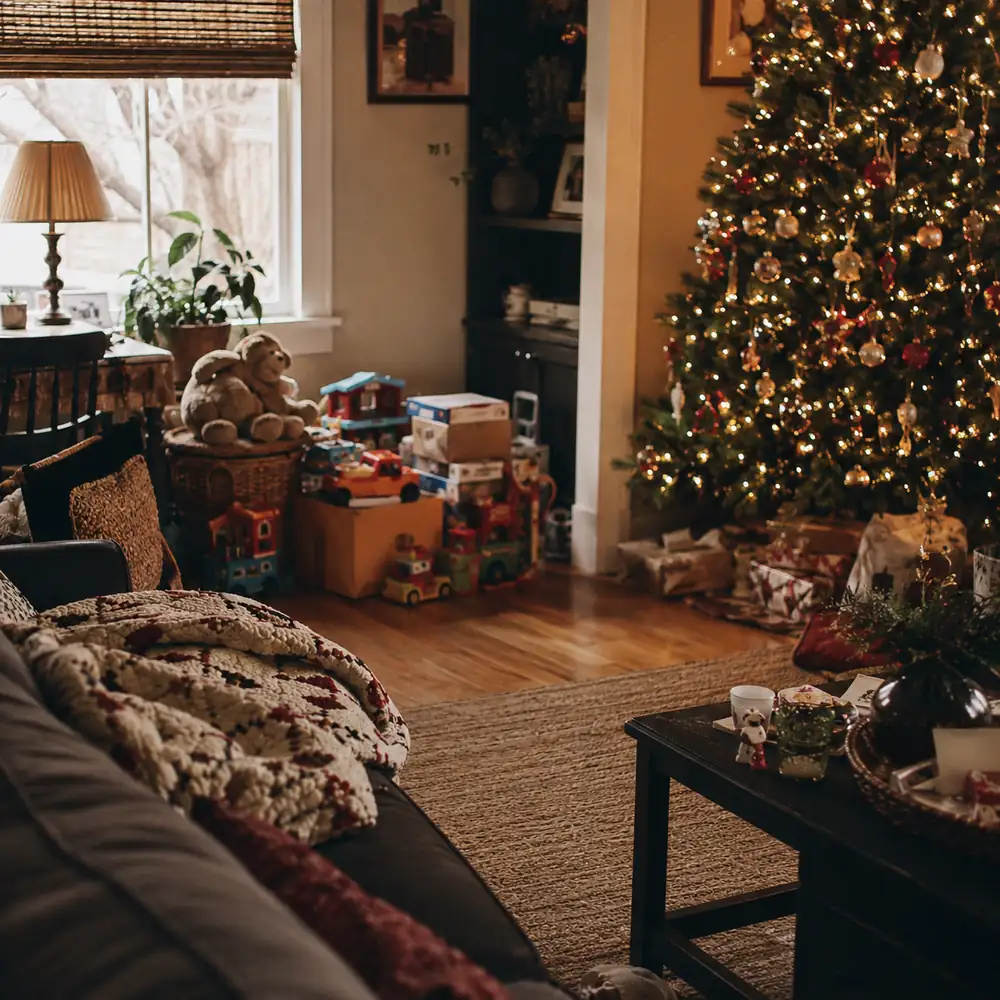 An empty child bedroom with the door open on a winter afternoon