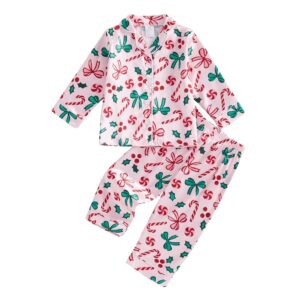 Kids Girls Christmas Valentines Pajamas Cute Print Button Down Tops