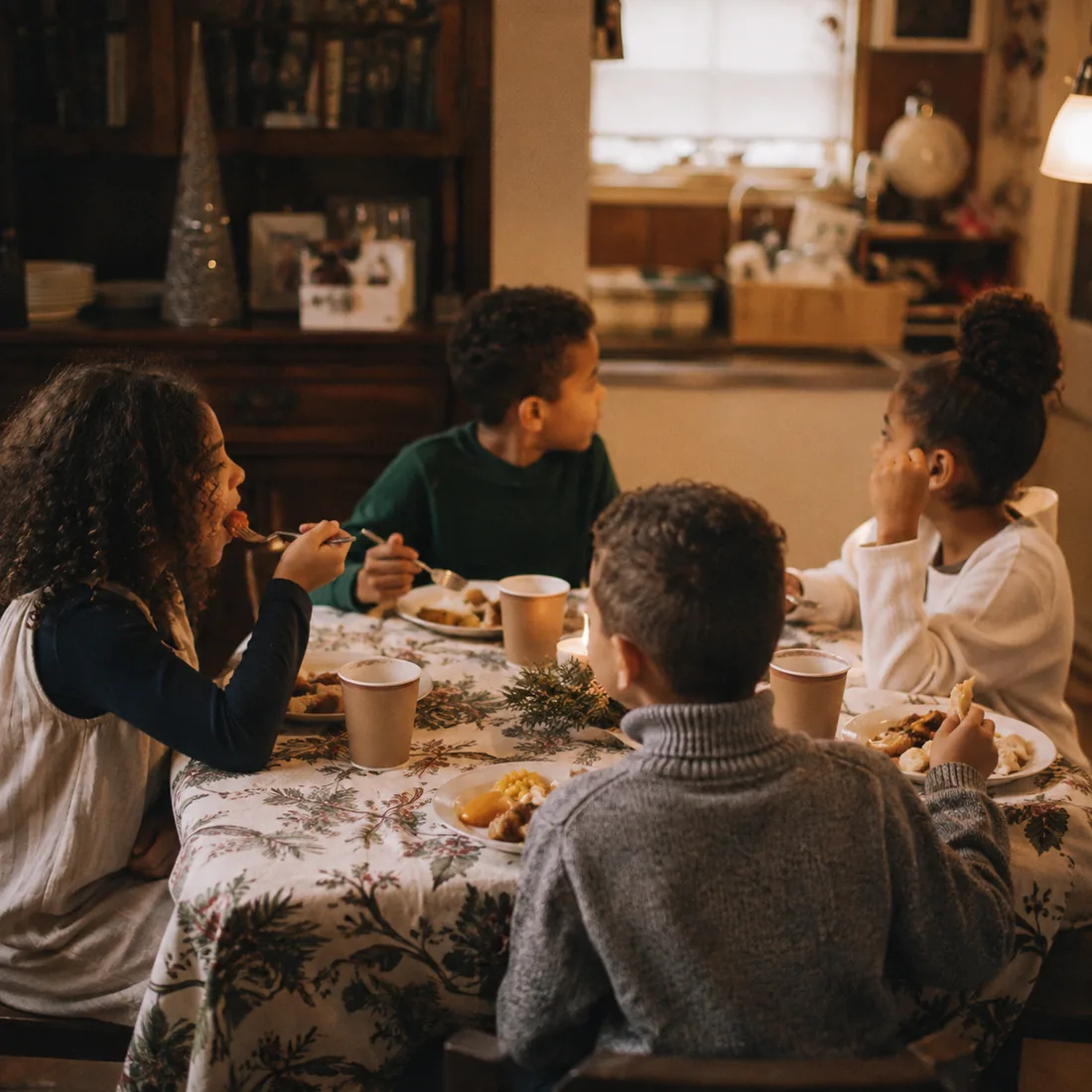Cousins sitting together at a smaller table set apart from the main one