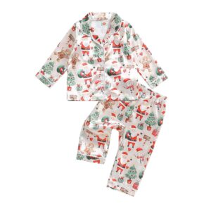 Toddler Baby Girl Christmas Pajama Sets Button Down Lapel Silk